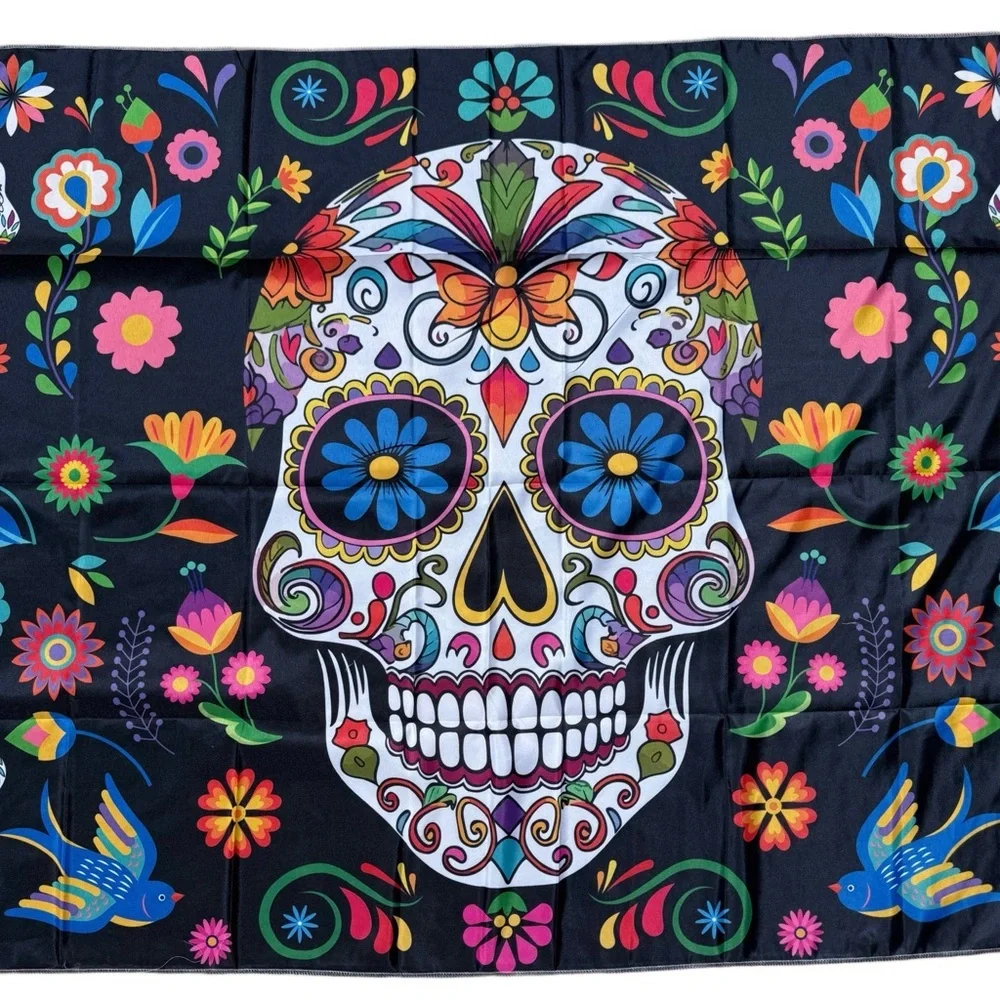Sugar Skull Day of the Dead Floral Fiesta Banner Wall Tapestry Backdrop Decor